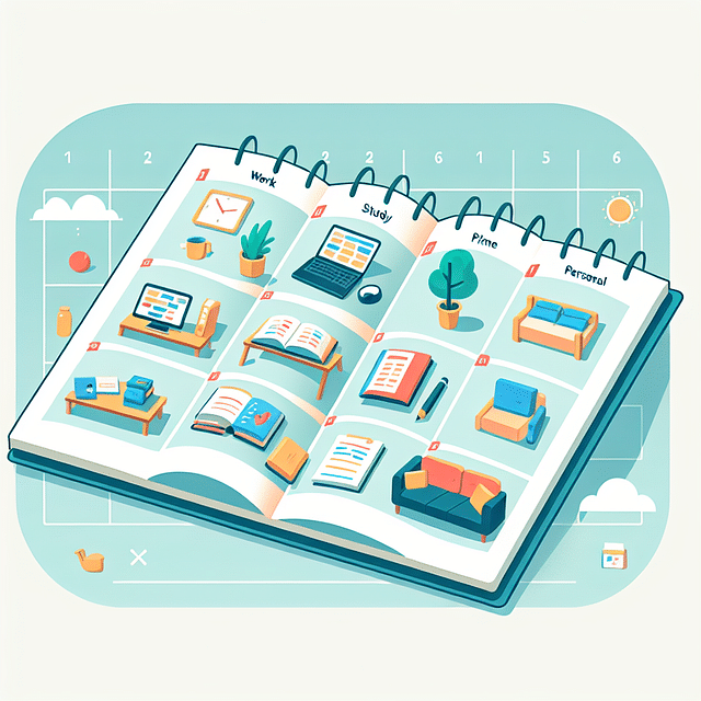 calendar with a balanced schedule of work, study, and personal time