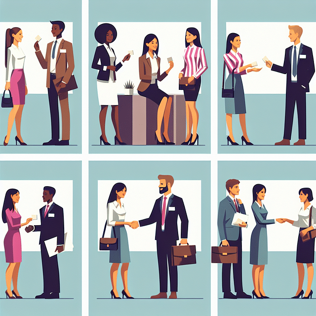 networking event with professionals exchanging business cards