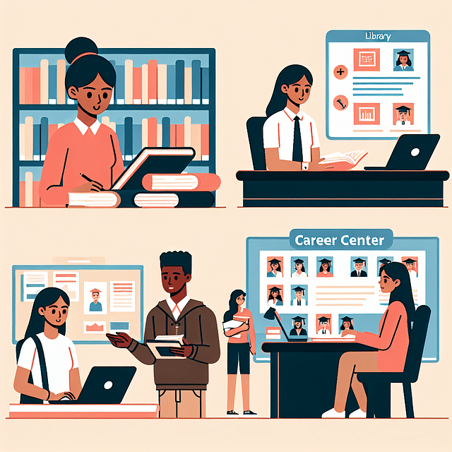 student using campus resources like the library and career center