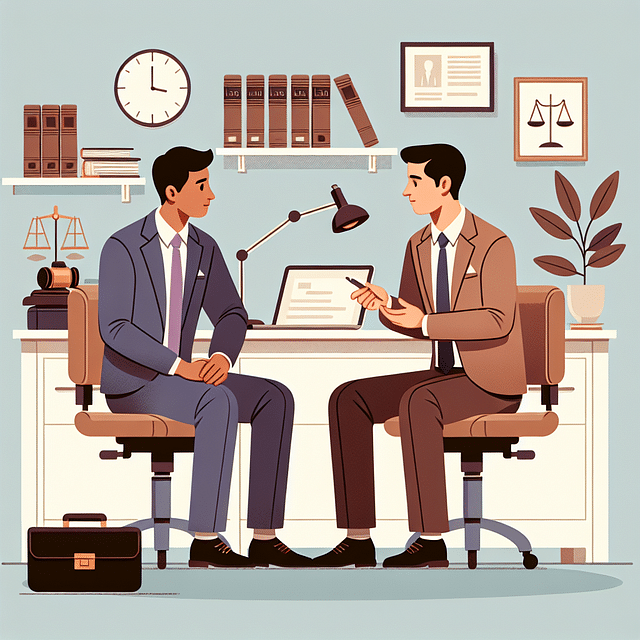 a family lawyer consulting with a client in an office