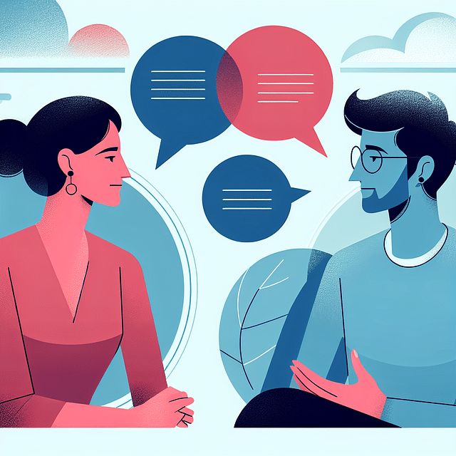 Two people having a calm and constructive conversation with empathy