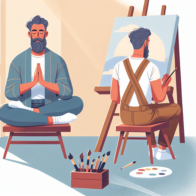 An individual practicing self-care activities like meditation or enjoying a hobby