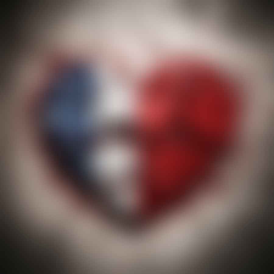 Texas flag blended with a broken heart symbol, representing the emotional turmoil of divorce