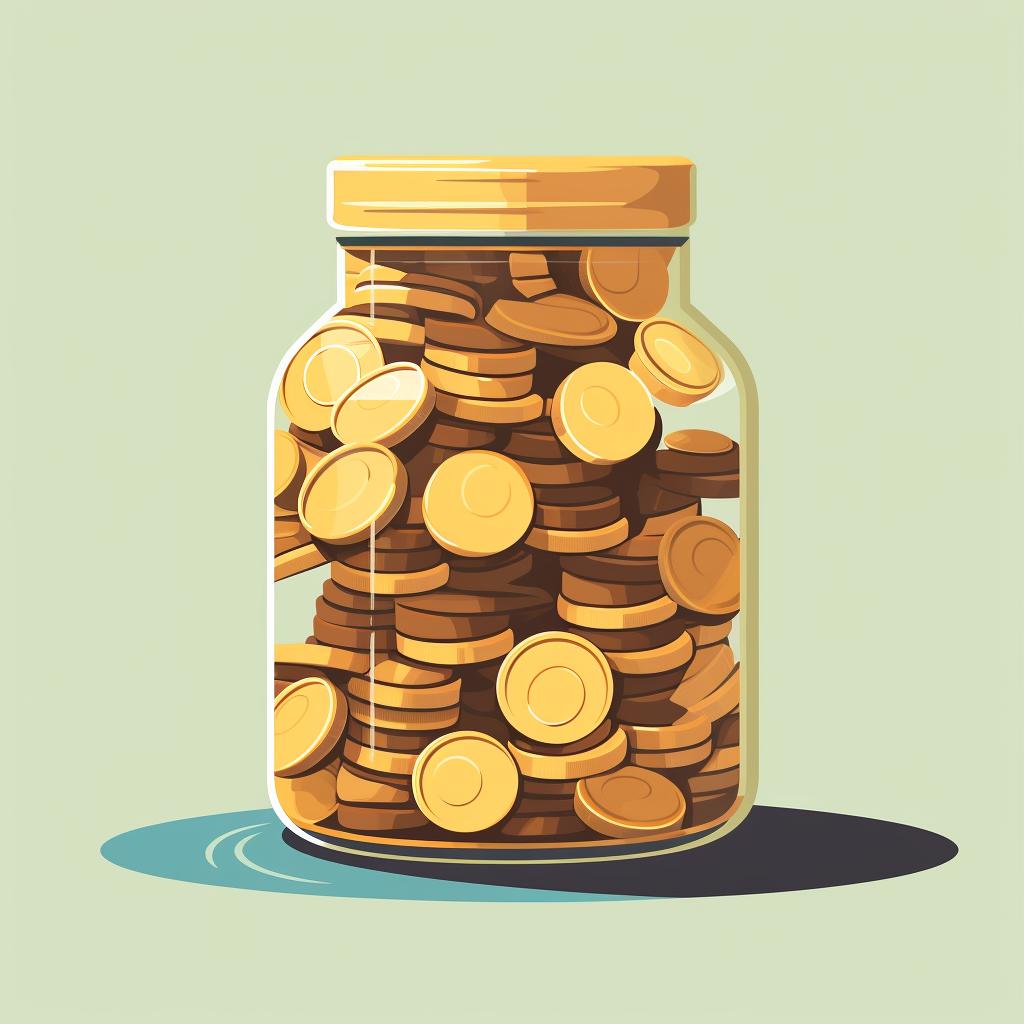 Coins stacking up in a jar